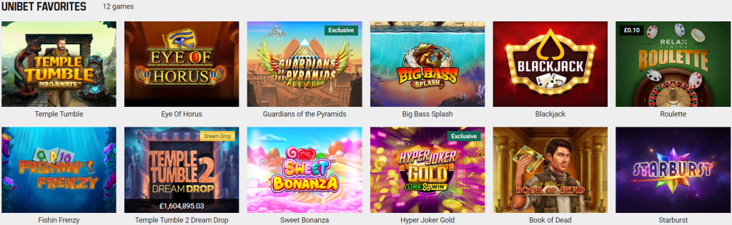 Unibet Casino Games and Software Offered