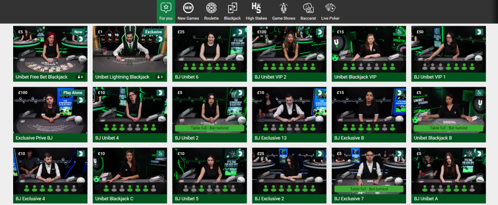 Unibet Live Casino Games