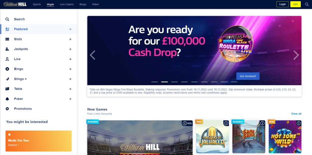 William Hill Casino Navigation