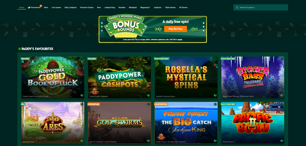 Paddy Power Casino Design and Navigation