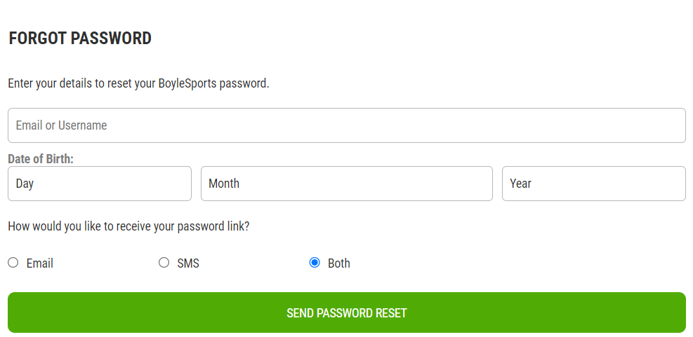 reset your Boylesports login password