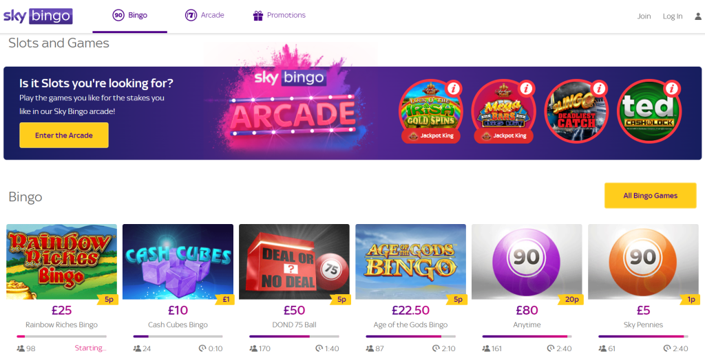 Sky Bingo Site Design