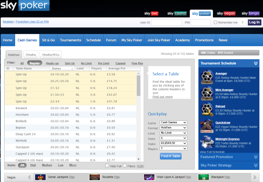 Sky Poker Games