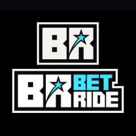 BR Bet Ride logo on black background, with bold white letters and a blue star accent in both the 'BR' and 'BET RIDE' blocks