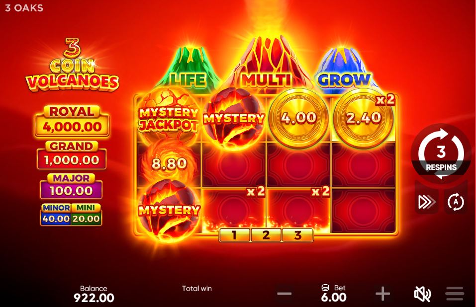 The 3 Coin Volcanoes non-GamStop online slot at VeloBet